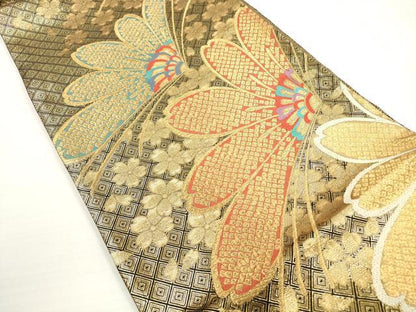 平和屋着物◎六通柄袋帯　唐織　舞花文　金糸　正絹　逸品　DABC5597xg