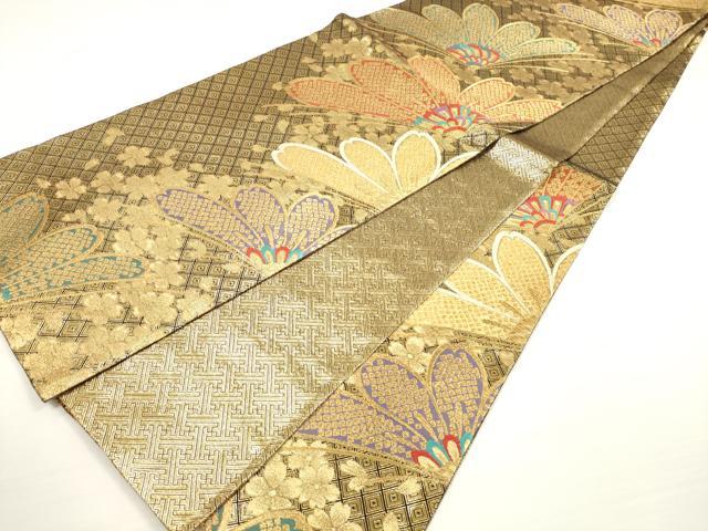平和屋着物◎六通柄袋帯　唐織　舞花文　金糸　正絹　逸品　DABC5597xg