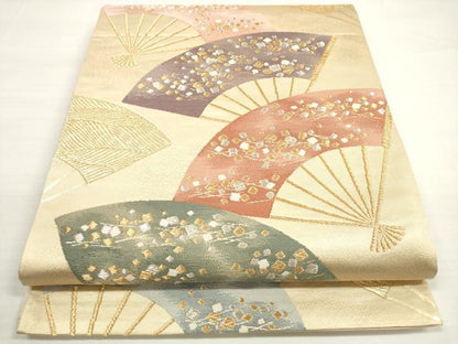 平和屋着物◎六通柄袋帯　唐織　扇面箔散らし文　金銀糸　正絹　逸品　DABC5601xg