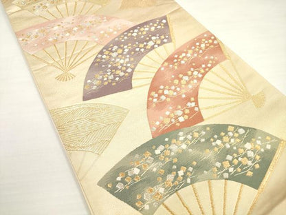 平和屋着物◎六通柄袋帯　唐織　扇面箔散らし文　金銀糸　正絹　逸品　DABC5601xg