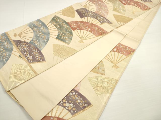 平和屋着物◎六通柄袋帯　唐織　扇面箔散らし文　金銀糸　正絹　逸品　DABC5601xg