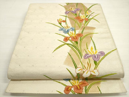 平和屋着物◎六通柄袋帯　唐織　短冊草花文　金銀糸　正絹　逸品　DABC5602xg
