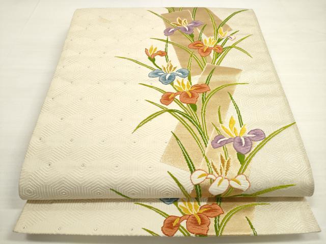 平和屋着物◎六通柄袋帯　唐織　短冊草花文　金銀糸　正絹　逸品　DABC5602xg