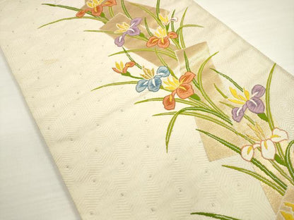 平和屋着物◎六通柄袋帯　唐織　短冊草花文　金銀糸　正絹　逸品　DABC5602xg