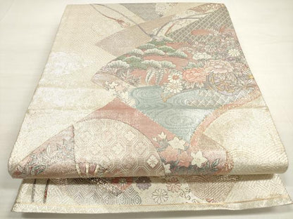 平和屋着物◎佐賀錦　六通柄袋帯　花車文　九百織　金銀糸　正絹　逸品　DABC5603xg