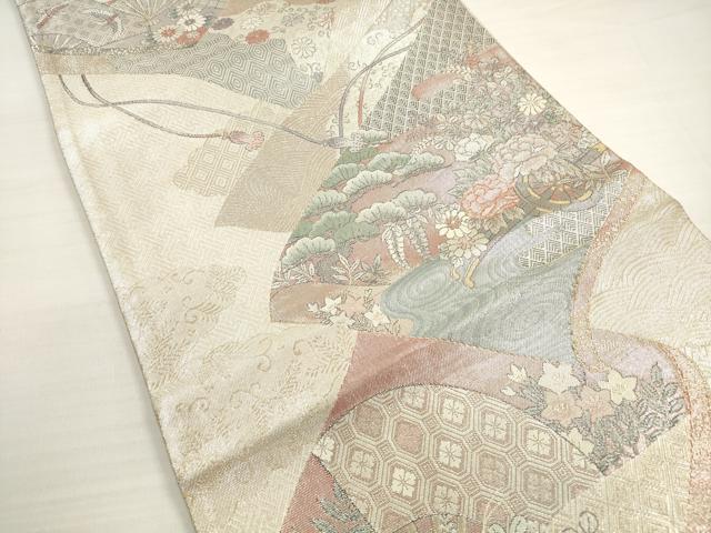 平和屋着物◎佐賀錦　六通柄袋帯　花車文　九百織　金銀糸　正絹　逸品　DABC5603xg