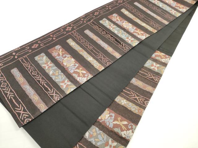 平和屋着物◎六通柄袋帯　横段花鳥文　金糸　正絹　逸品　DABC5604xg