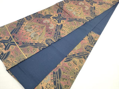 平和屋着物◎六通柄袋帯　向い鳥草花文　金糸　正絹　逸品　DABC5609xg