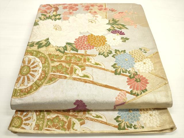 平和屋着物◎六通柄袋帯　唐織　花車文　金銀糸　正絹　逸品　DABC5611xg