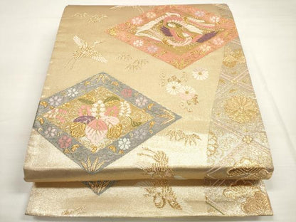平和屋着物◎六通柄袋帯　唐織　菱飛鶴花文　金糸　正絹　逸品　DABC5663xg