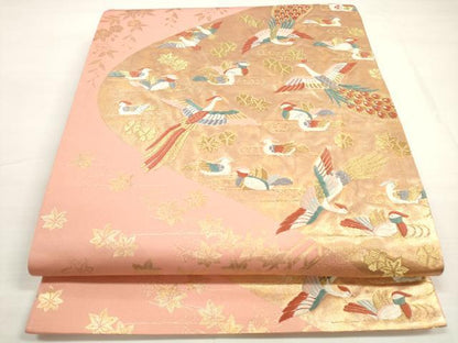 平和屋着物◎六通柄袋帯 唐織 花鳥文 金糸 正絹 逸品 DABC5677xg