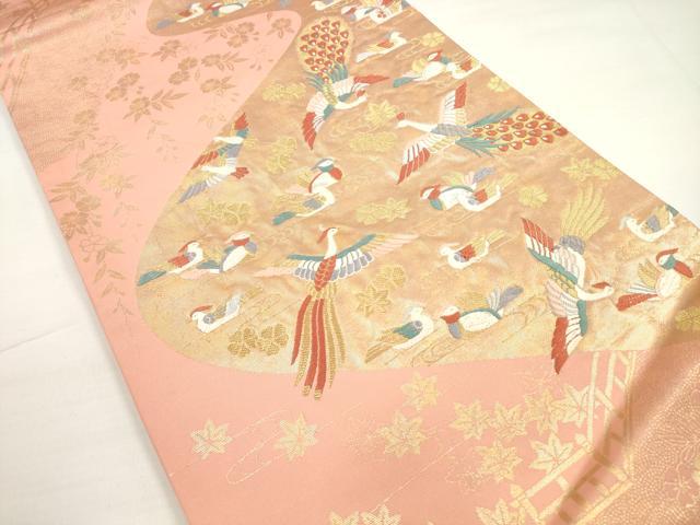 平和屋着物◎六通柄袋帯 唐織 花鳥文 金糸 正絹 逸品 DABC5677xg