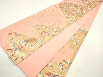 平和屋着物◎六通柄袋帯 唐織 花鳥文 金糸 正絹 逸品 DABC5677xg