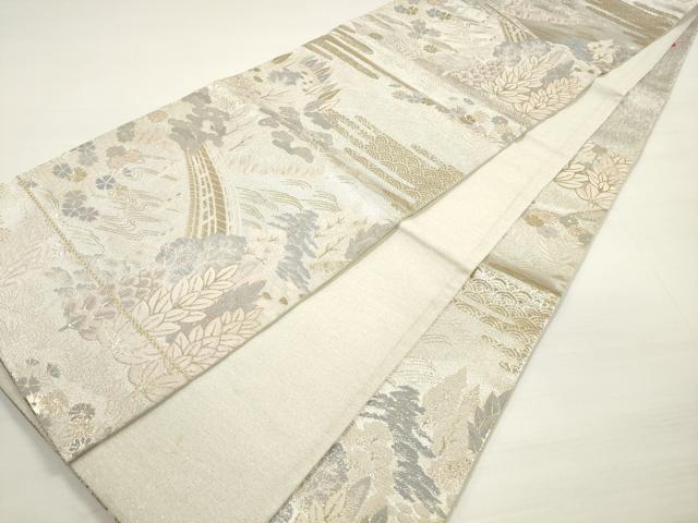 平和屋着物◎六通柄袋帯 唐織 渡橋風景文 王朝錦 金糸 正絹 逸品 DABC5686xg