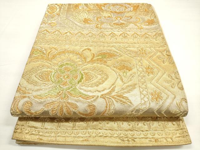 平和屋着物◎六通柄袋帯 横段更紗花文 金銀糸 正絹 逸品 DABC5690xg