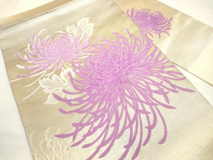 平和屋着物◎九寸名古屋帯 唐織 草花文 乱菊 金銀糸 正絹 逸品 DABC5698xg