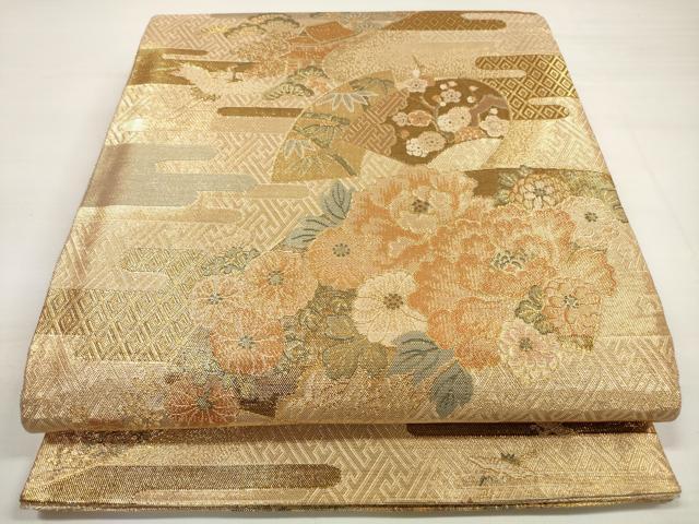 平和屋着物◎佐賀錦　六通柄袋帯　エ霞地紙花鳥文　松竹梅　金糸　正絹　逸品　DABC5716xg