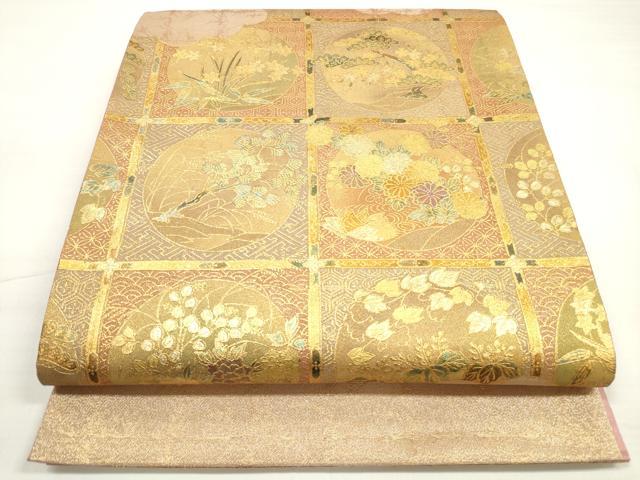 平和屋着物◎太鼓柄袋帯 天井花丸文 金糸 正絹 逸品 DABC5722xg