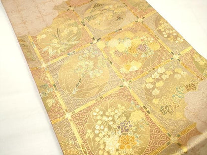 平和屋着物◎太鼓柄袋帯 天井花丸文 金糸 正絹 逸品 DABC5722xg