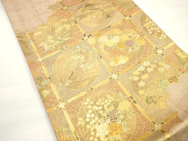 平和屋着物◎太鼓柄袋帯 天井花丸文 金糸 正絹 逸品 DABC5722xg