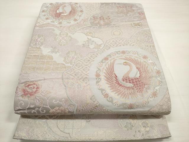 平和屋着物◎六通柄袋帯 唐織 吉祥飛鶴花丸文 金銀糸 正絹 逸品 DABC5726xg