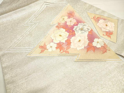 平和屋着物◎九寸名古屋帯 総刺繍 駒刺繍 松皮菱草花文 金銀糸 正絹 逸品 DABC5738xg