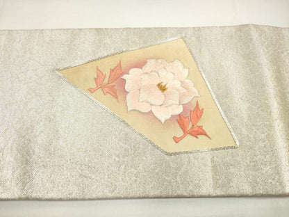 平和屋着物◎九寸名古屋帯 総刺繍 駒刺繍 松皮菱草花文 金銀糸 正絹 逸品 DABC5738xg