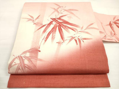 平和屋着物◎九寸名古屋帯 手描き 紬地 笹竹文 正絹 逸品 DABC5740xg