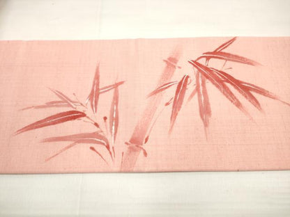 平和屋着物◎九寸名古屋帯 手描き 紬地 笹竹文 正絹 逸品 DABC5740xg