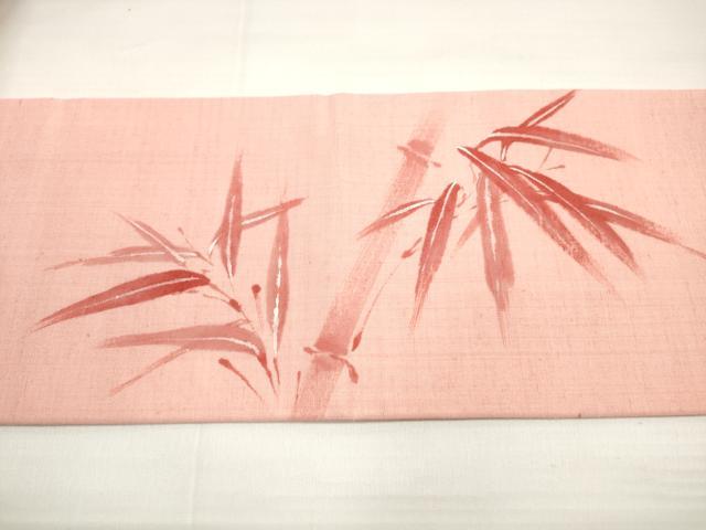 平和屋着物◎九寸名古屋帯 手描き 紬地 笹竹文 正絹 逸品 DABC5740xg