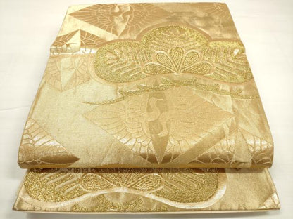 平和屋着物◎六通柄袋帯 菱飛鶴松文 金糸 正絹 逸品 DABC5754xg