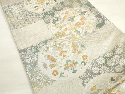 平和屋着物◎六通柄袋帯 唐織 絵皿更紗花鳥文 金銀糸 正絹 逸品 DABC5755xg
