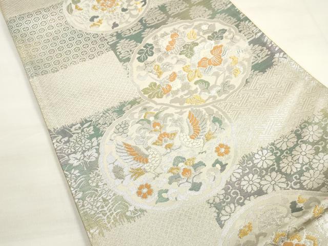 平和屋着物◎六通柄袋帯 唐織 絵皿更紗花鳥文 金銀糸 正絹 逸品 DABC5755xg