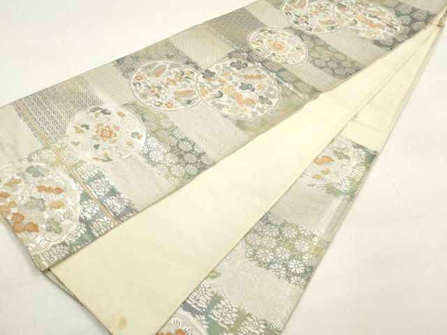 平和屋着物◎六通柄袋帯 唐織 絵皿更紗花鳥文 金銀糸 正絹 逸品 DABC5755xg