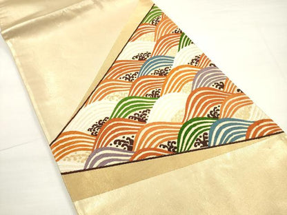 平和屋着物◎太鼓柄袋帯　唐織　立波文　金糸　正絹　逸品　DABC5761xg