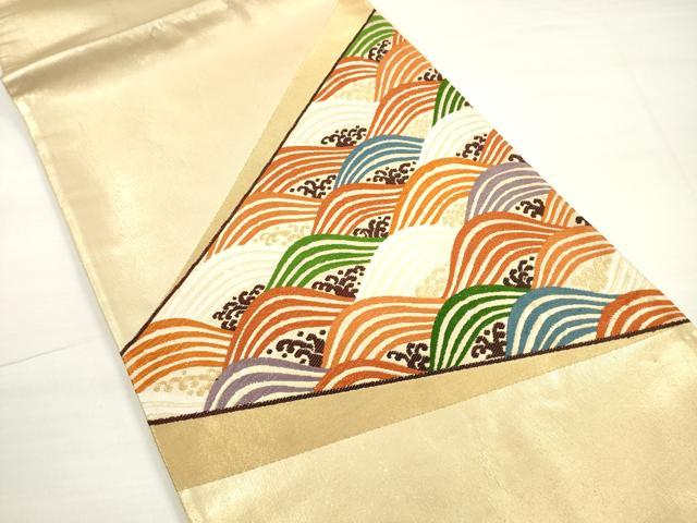 平和屋着物◎太鼓柄袋帯　唐織　立波文　金糸　正絹　逸品　DABC5761xg