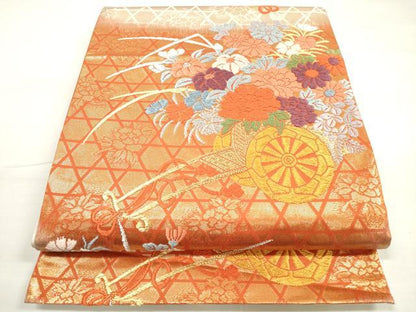 平和屋着物◎六通柄袋帯 唐織 花車文 金銀糸 正絹 逸品 DABC5762xg