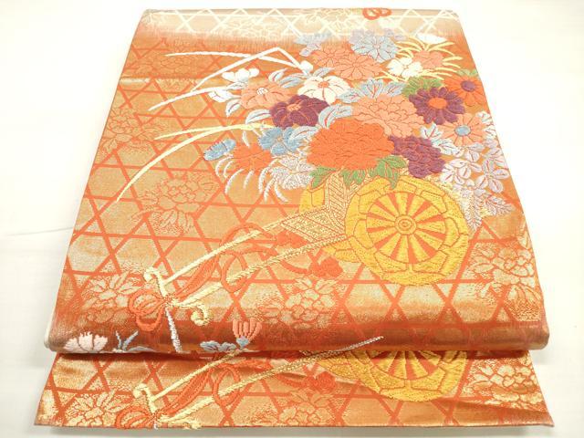 平和屋着物◎六通柄袋帯 唐織 花車文 金銀糸 正絹 逸品 DABC5762xg