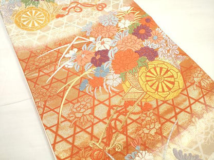平和屋着物◎六通柄袋帯 唐織 花車文 金銀糸 正絹 逸品 DABC5762xg