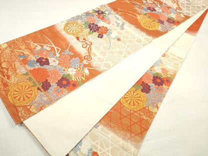平和屋着物◎六通柄袋帯 唐織 花車文 金銀糸 正絹 逸品 DABC5762xg
