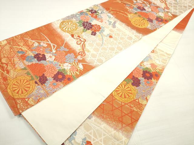 平和屋着物◎六通柄袋帯 唐織 花車文 金銀糸 正絹 逸品 DABC5762xg