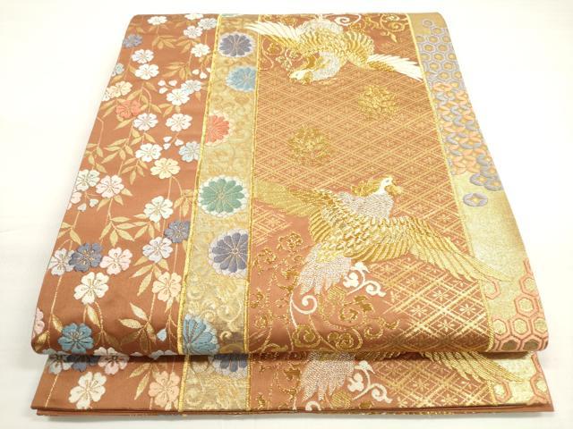 平和屋着物◎六通柄袋帯　唐織　鳳凰花間道　金銀糸　正絹　逸品　DABC5773xg