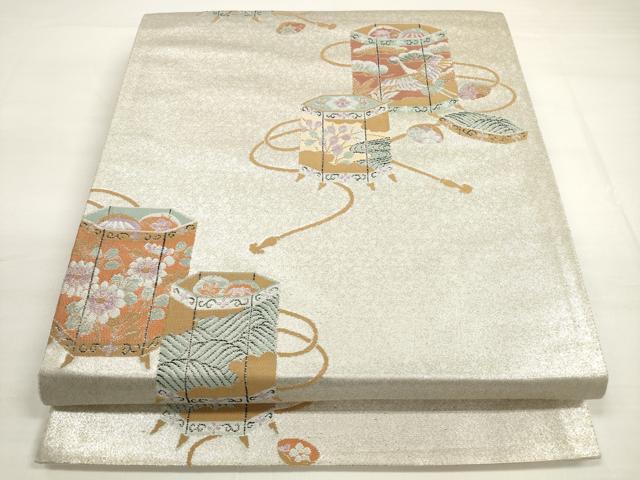 平和屋着物◎六通柄袋帯　貝桶花文　銀糸　正絹　逸品　DABC5776xg