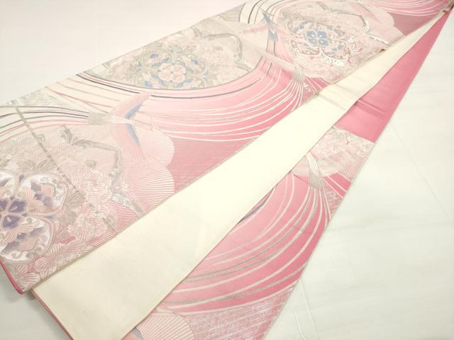 平和屋着物◎西陣　六通柄袋帯　唐織　花華文孔雀の舞　銀糸　証紙付き　正絹　逸品　DABC5785xg