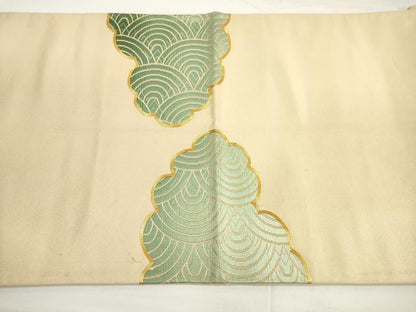 平和屋着物◎太鼓柄袋帯 唐織 駒刺繍 雲取り青海波 金糸 正絹 逸品 DABC5790xg