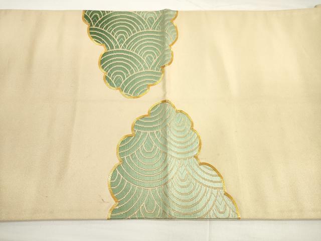 平和屋着物◎太鼓柄袋帯 唐織 駒刺繍 雲取り青海波 金糸 正絹 逸品 DABC5790xg
