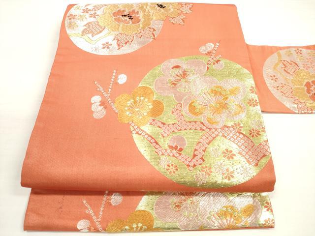 平和屋着物◎九寸名古屋帯　唐織　花丸文　金銀糸　正絹　逸品　DABC5792xg