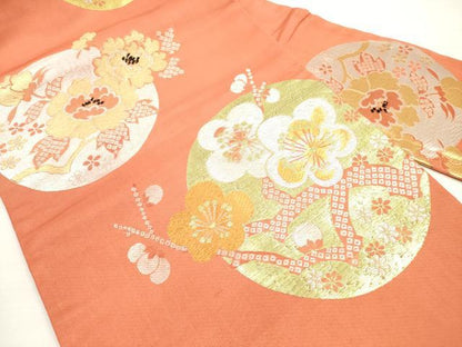 平和屋着物◎九寸名古屋帯　唐織　花丸文　金銀糸　正絹　逸品　DABC5792xg
