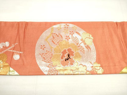 平和屋着物◎九寸名古屋帯　唐織　花丸文　金銀糸　正絹　逸品　DABC5792xg