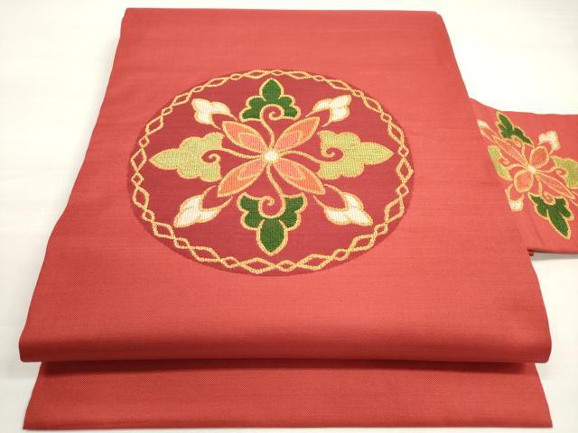 平和屋着物◎九寸名古屋帯 花丸文 金糸 正絹 逸品 DABC5799xg